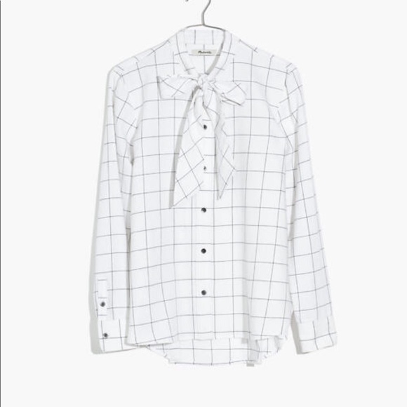 𝅺New with tag Madewell flannel tie neck shirt in windowpane S button down - Picture 1 of 4